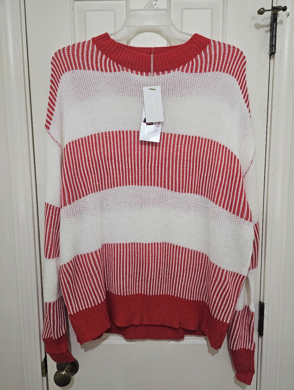 Relaxed Red & White Striped Crewneck Sweater